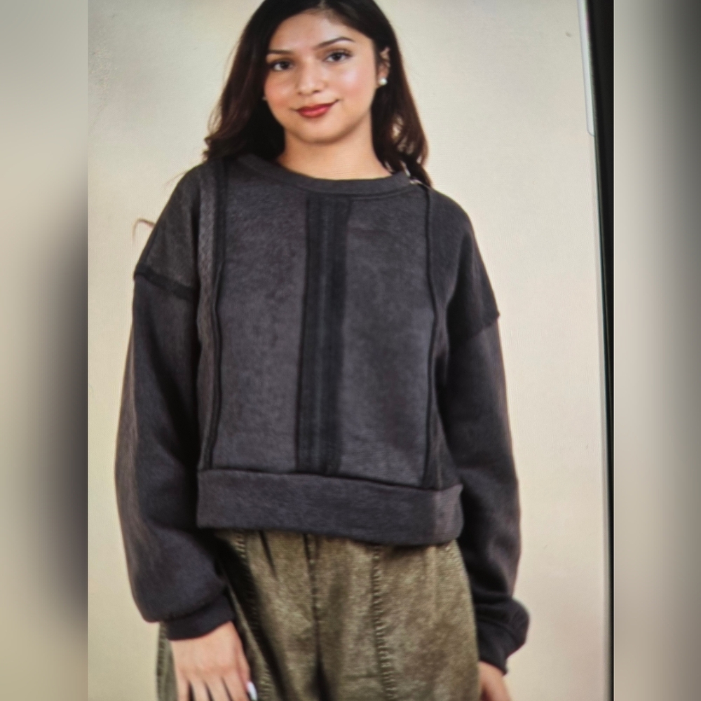 Very j NWT Charcoal  Sweatshirt French Terry Textured Fabric  Size L